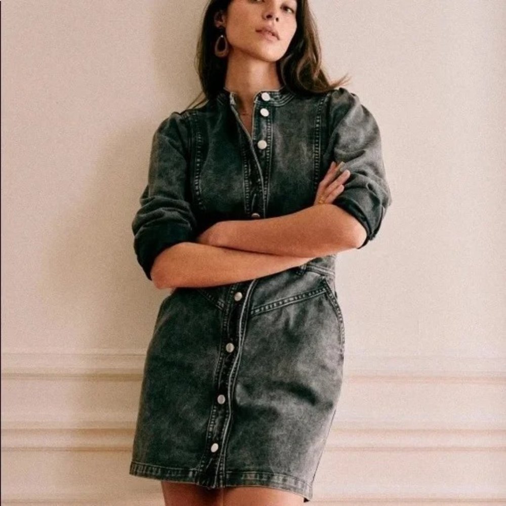 Sezane Alberta Dress in Black Denim